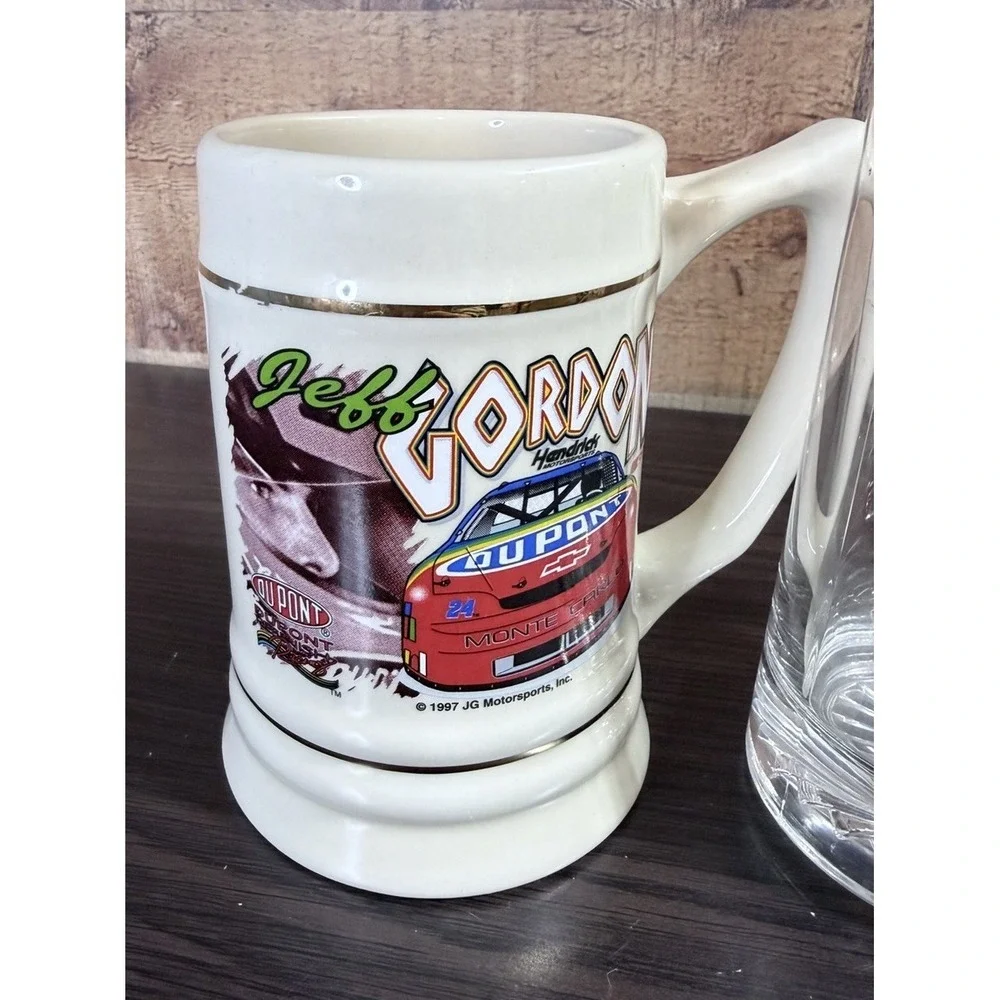 Vintage 1997‎ #24 Jeff Gordon DuPont Mug Set Glass Stein NASCAR Hendrick